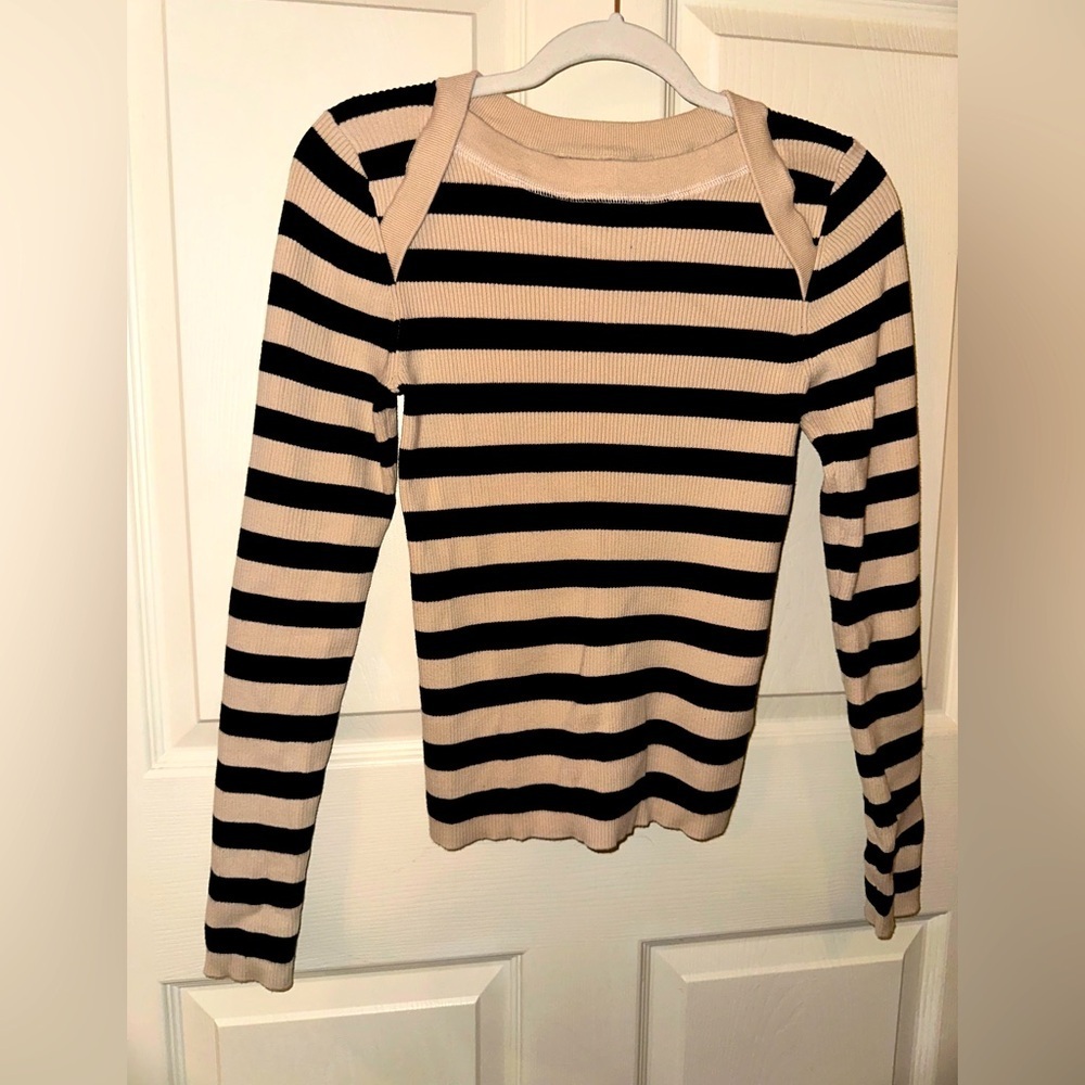 Current/Elliott womens Black and Cream Striped ribbed sweater 2 M fall winter